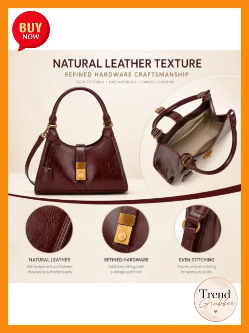 Vintage Y2K Hobo Bag, Vegan Leather Crescent Shoulder Purse with Push Lock